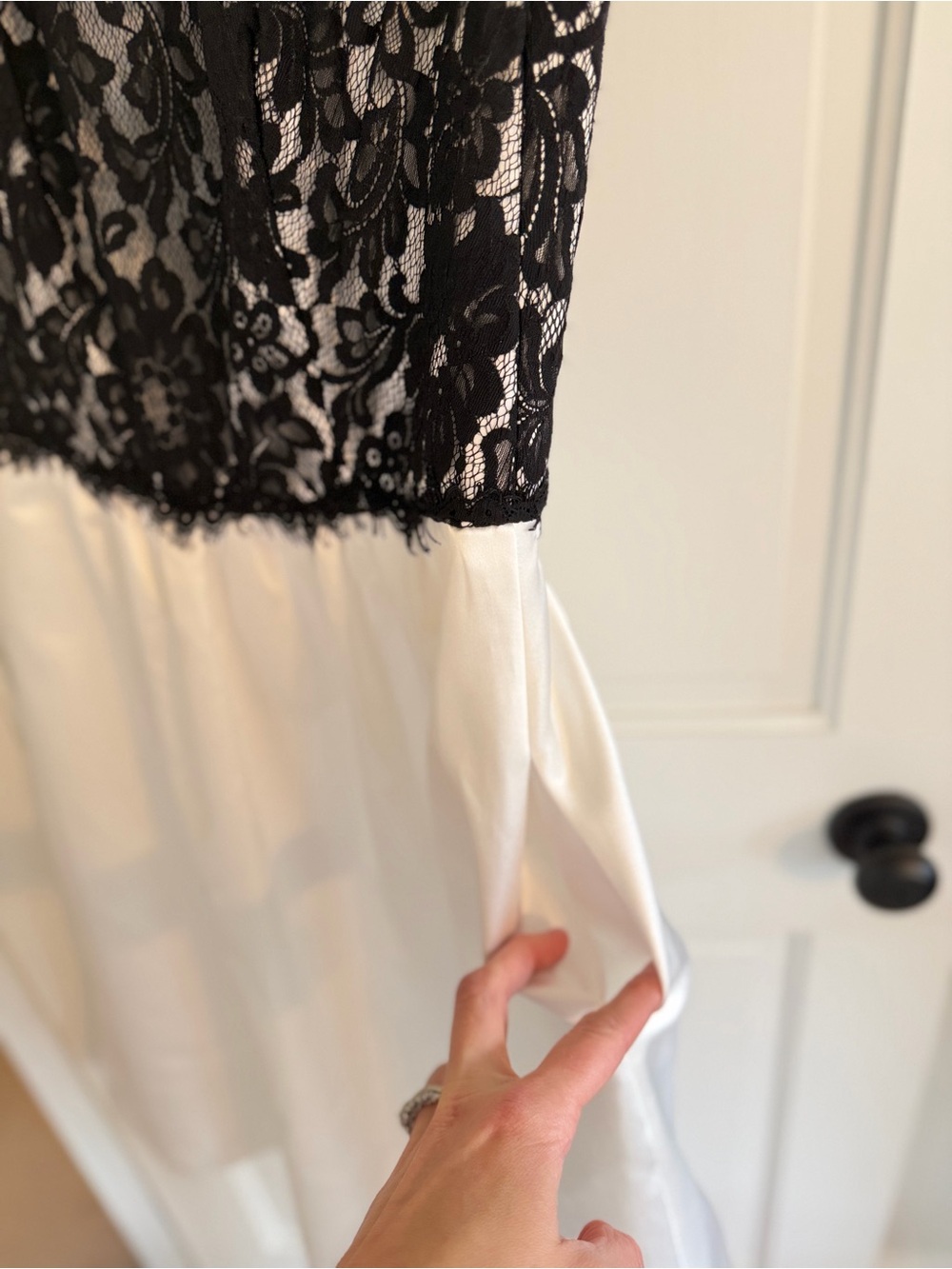 After Six Black Lace & White Satin A‑Line Wedding Dress - Picture 2 of 5